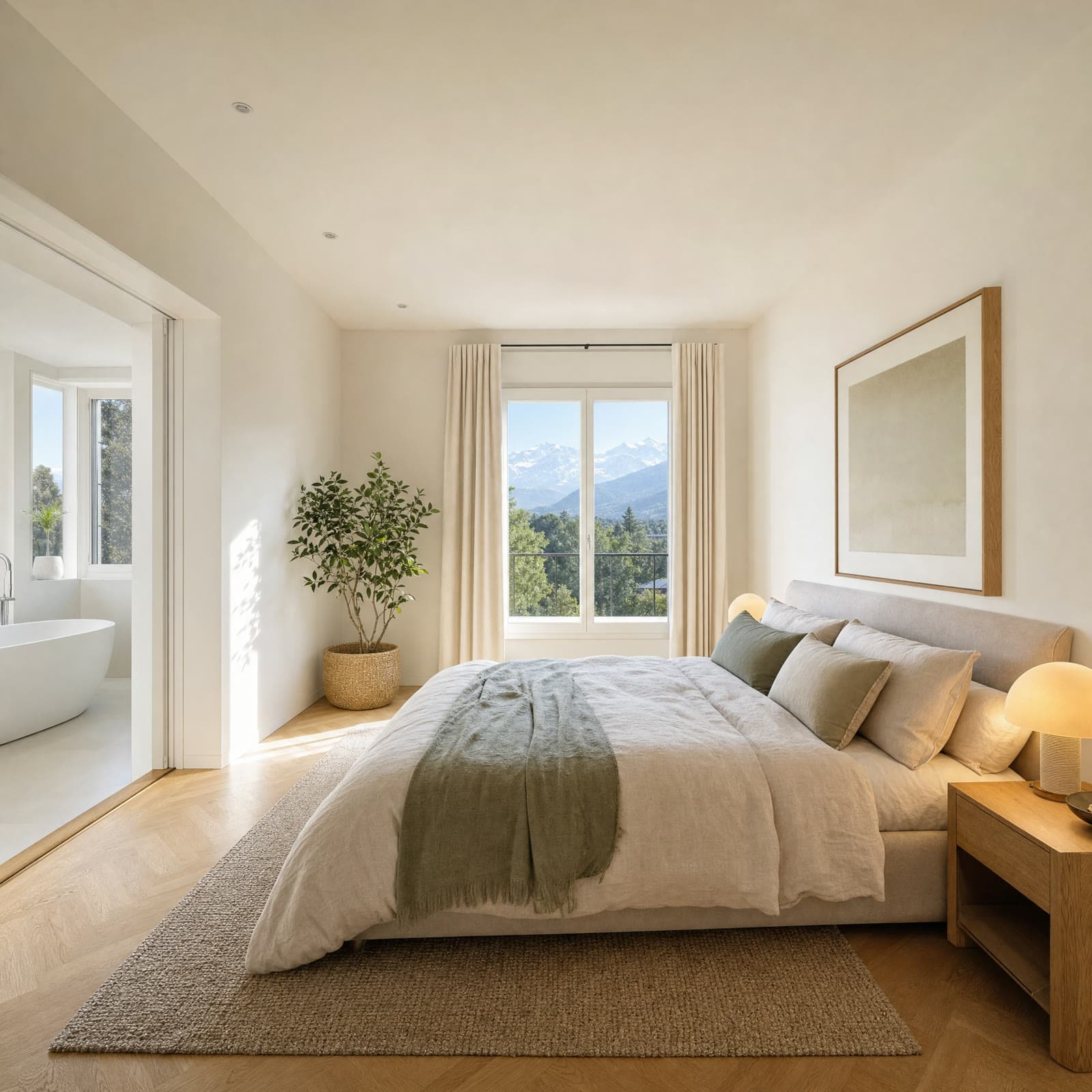 Chambre lumineuse de l'appartement rénové
