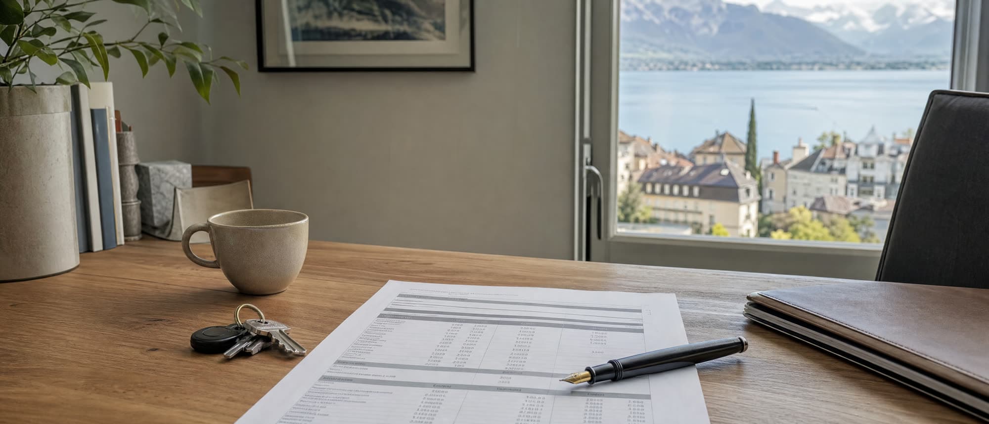Relevé de gérance, stylo et clés sur un bureau